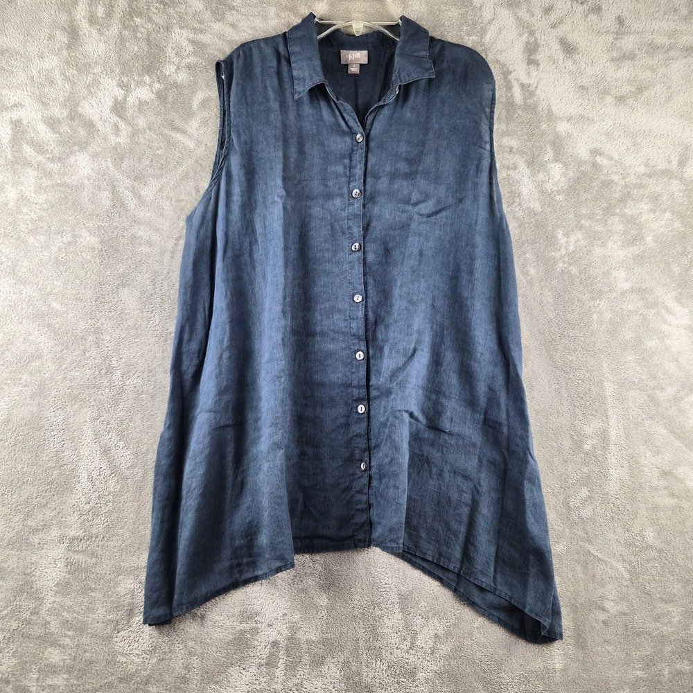 J Jill Tunic Shirt Womens Small Teal Linen Blend Sleeveless Paper Thin Coastal